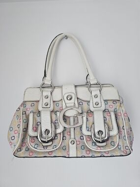 GUESS White Multicolor G-Print Satchel with Silver G Accent